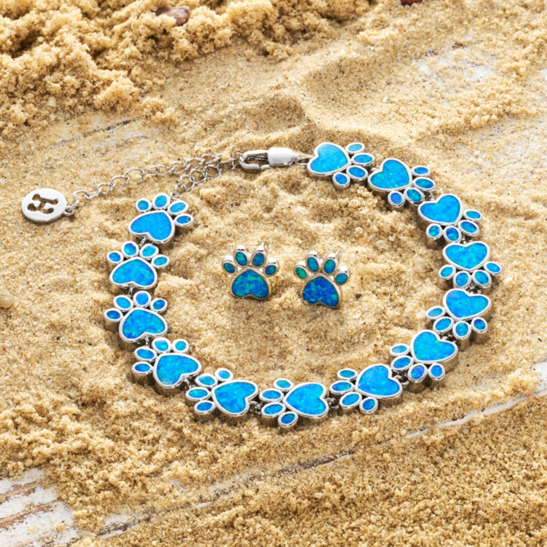 Oceanic Paw Silver Bracelet and Earrings Set