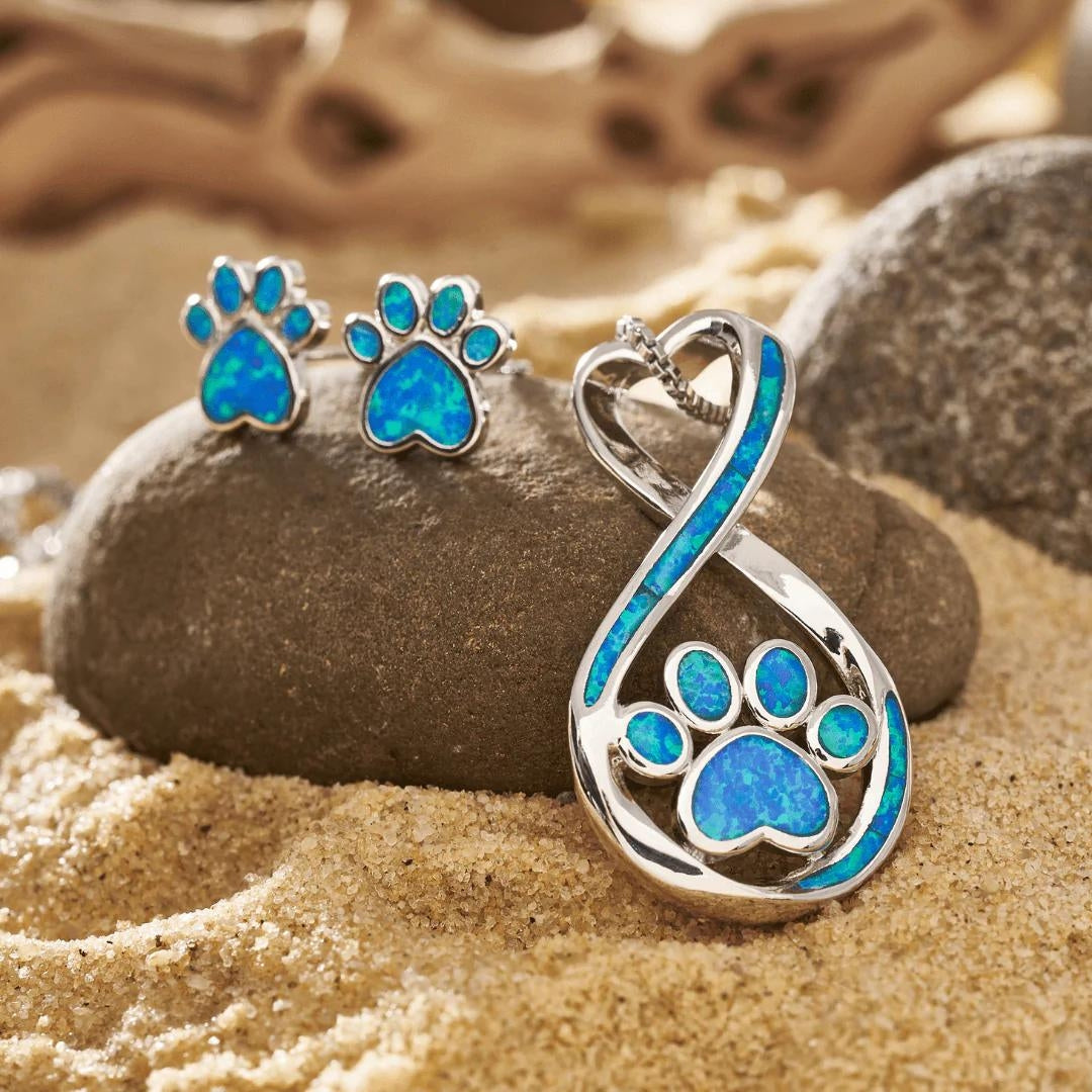 Ocean Paw Necklace and Earrings Set Silver