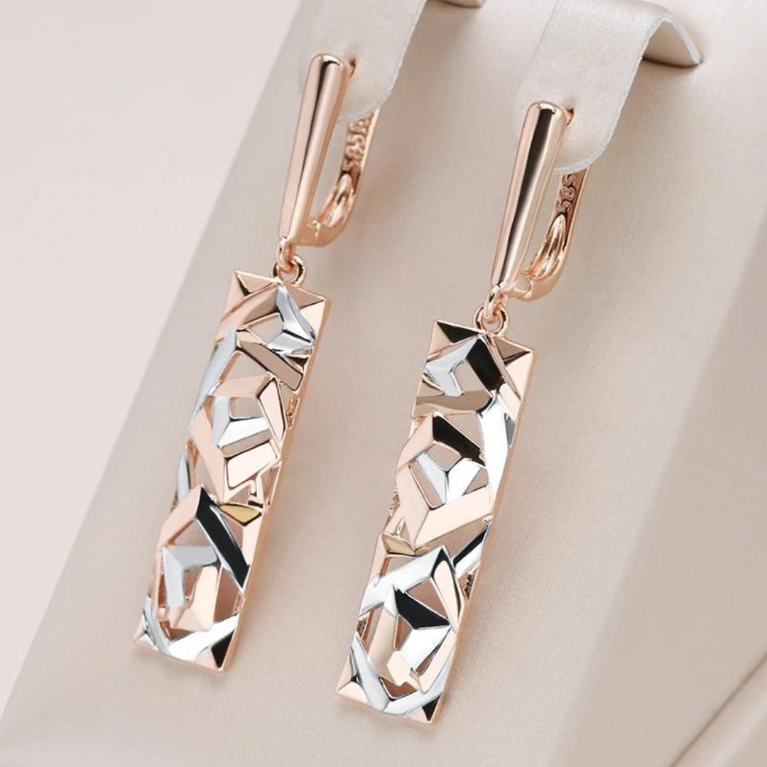 Elegant Long Crystal Gold and Silver Earrings