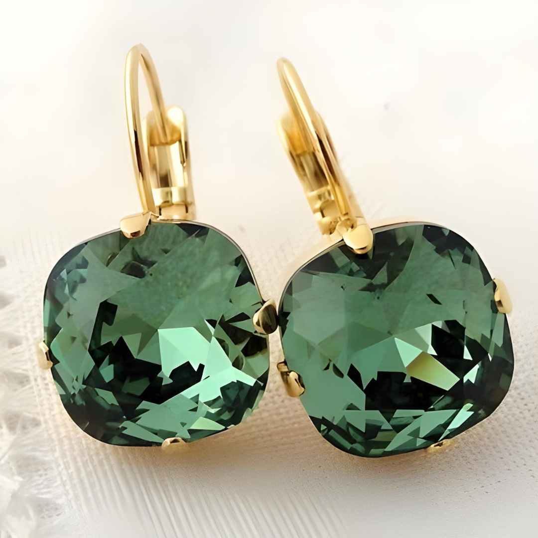 Green Zirconia Gold Earrings