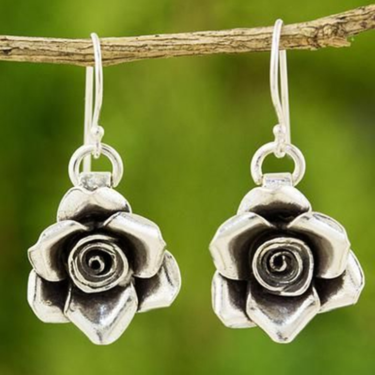 Vintage Silver Rose Earrings