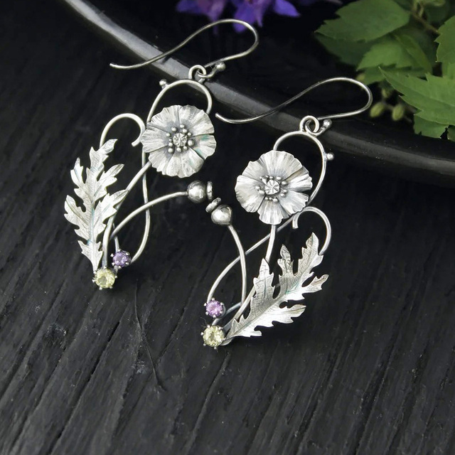 Silver Flower Blossom Earrings