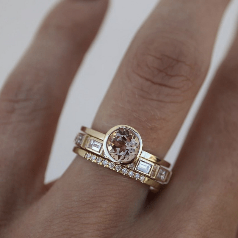 Hopefully Inlaid Crystal Gold Ring Set