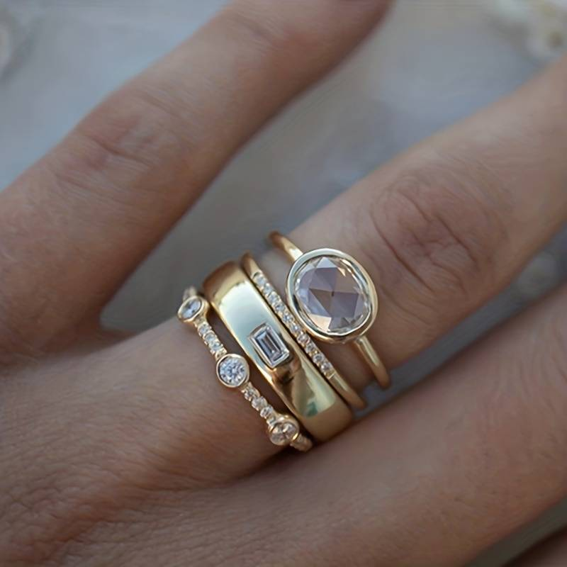 Full Hand Gold & Zirconia Ring Set
