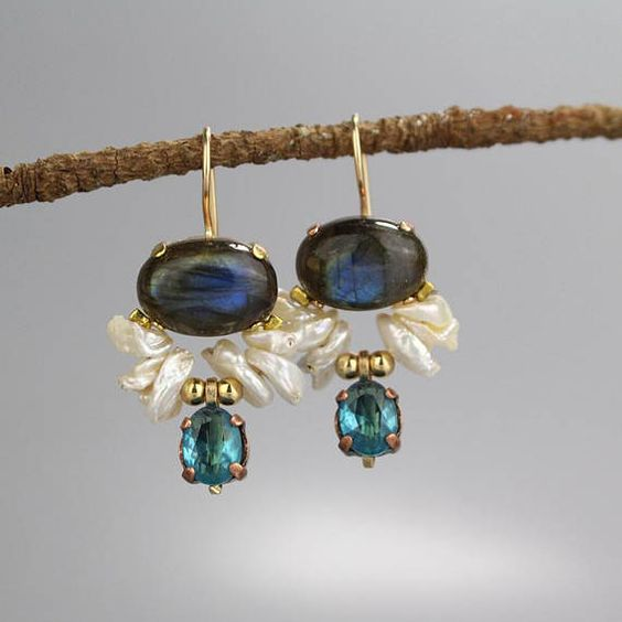 Deep Ocean Stone Vintage Earrings
