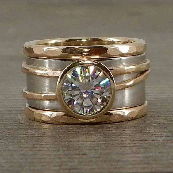 Louisa Vintage Inlaid Glass Golden & Silver Ring