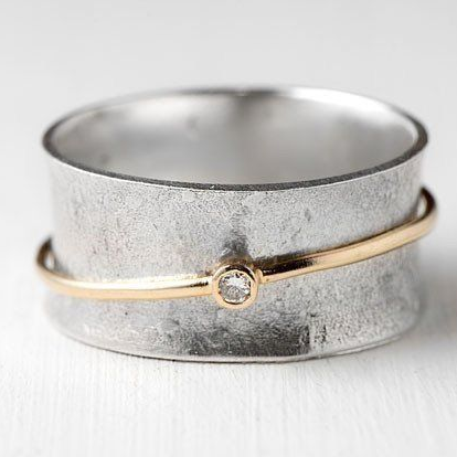 Gold Line Zirconia Silver Ring