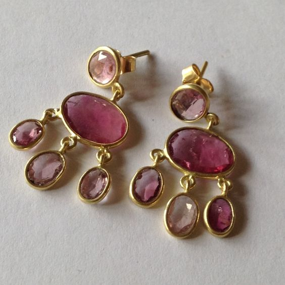 Unique Pink Inlaid Stone Earrings
