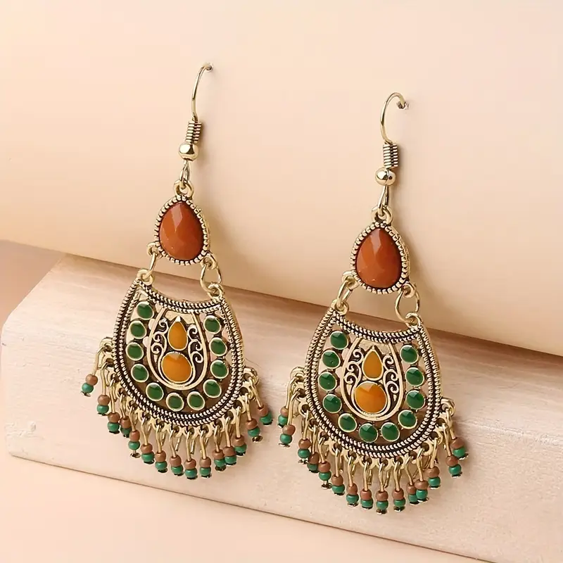 Vintage Green Mandala Drop Earrings