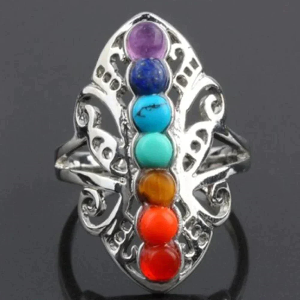 Adjustable Ring with Natural Stones in Sterling Silver