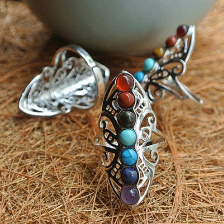Adjustable Ring with Natural Stones in Sterling Silver