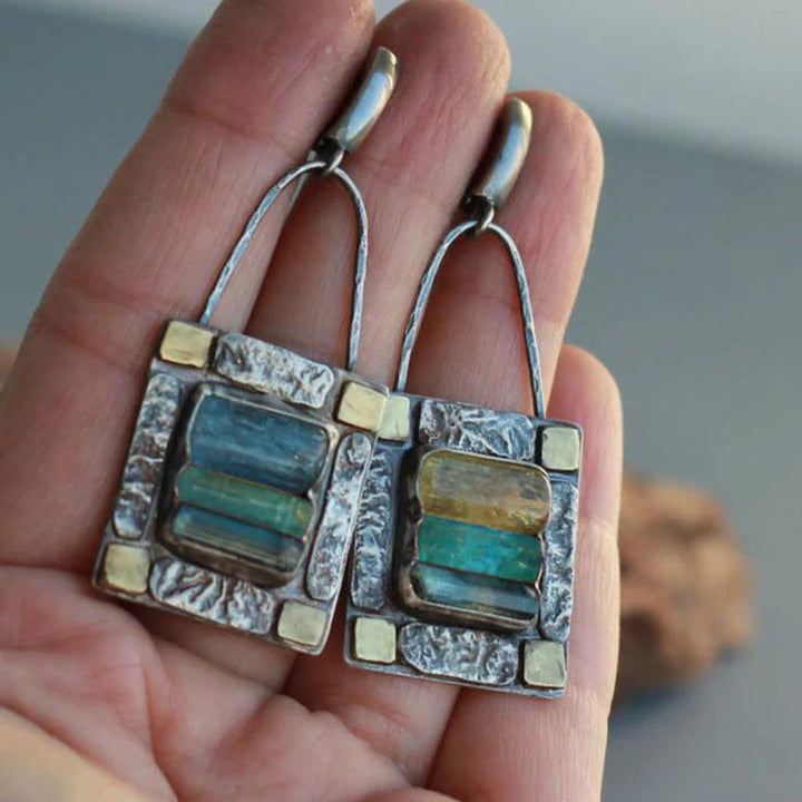 Blue Green Stones Handmade Earrings