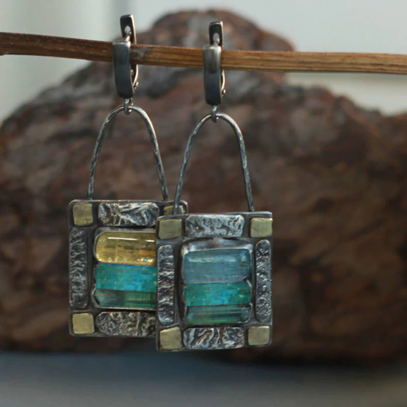 Blue Green Stones Handmade Earrings