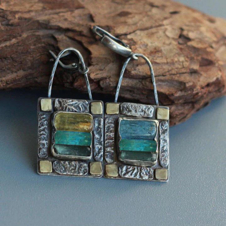 Blue Green Stones Handmade Earrings
