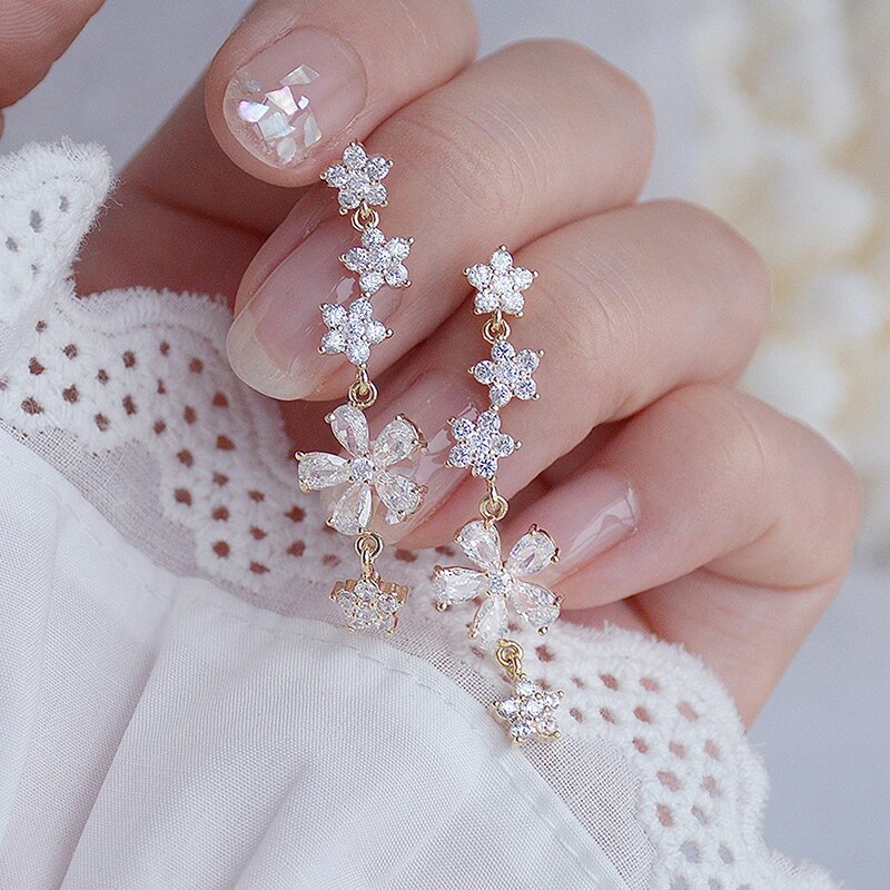 Romantic Flower Earrings with Zirconia