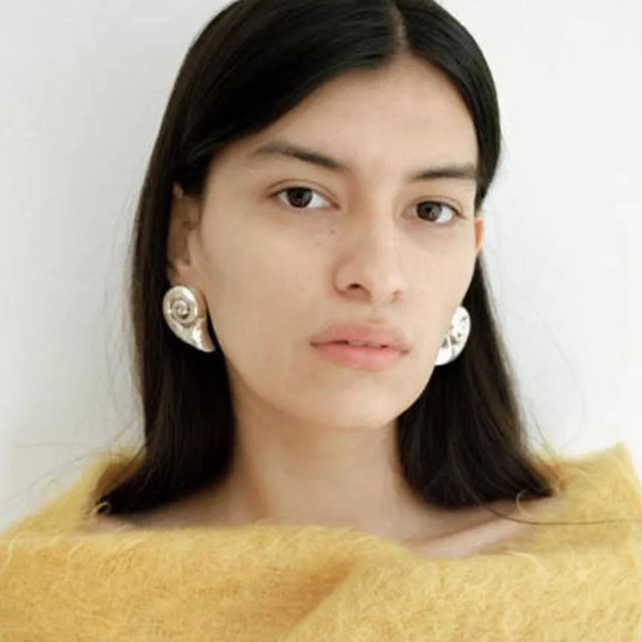 18K Gold Plated Stainless Steel Conch Spiral Shape Earrings
