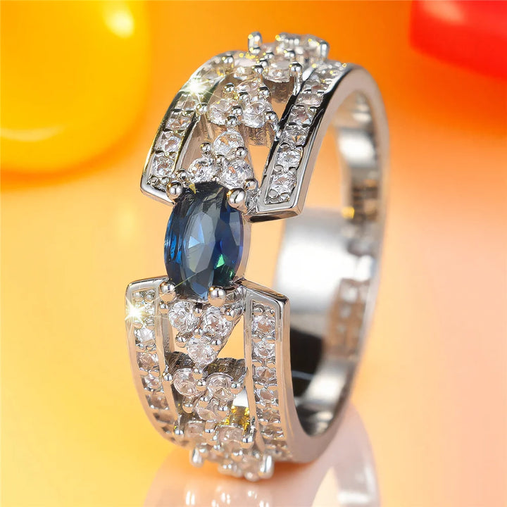 Zircon Oval Stone Silver Promise Rings