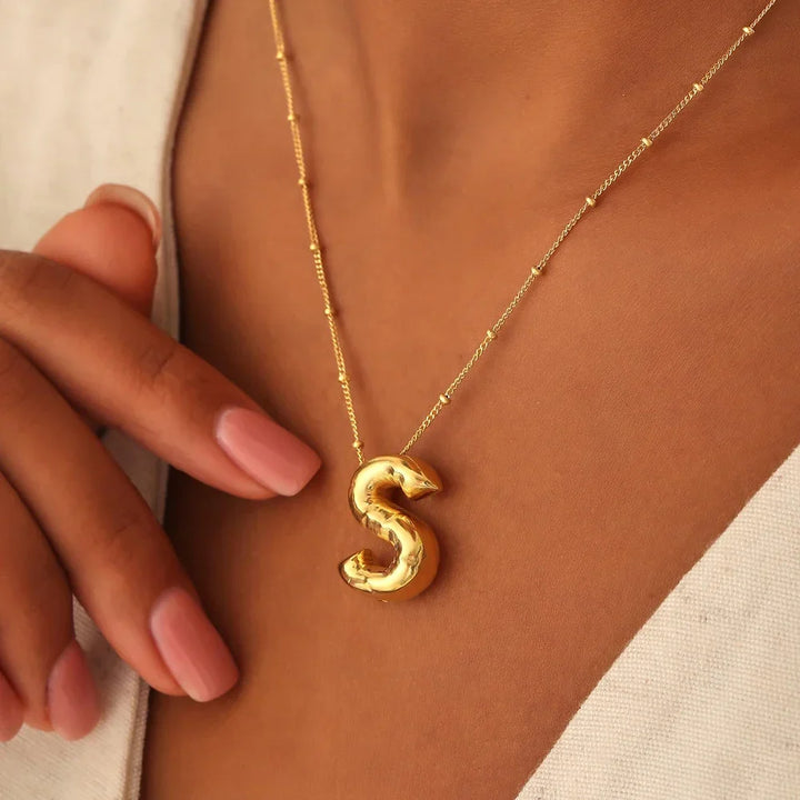 Gold Ballon Necklace Letter 18k Plated