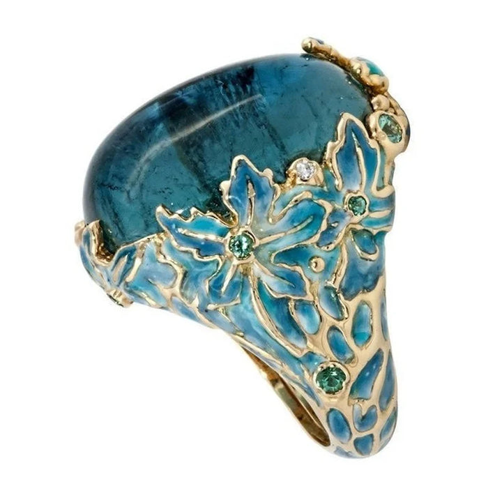 Flower Touch Rings Inlaid Blue Stone Ring