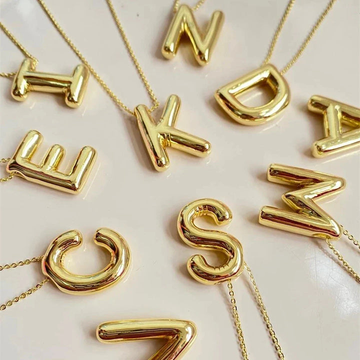 Gold Ballon Necklace Letter 18k Plated