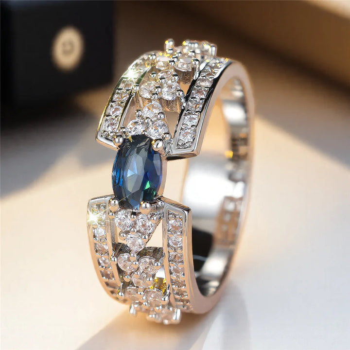 Zircon Oval Stone Silver Promise Rings
