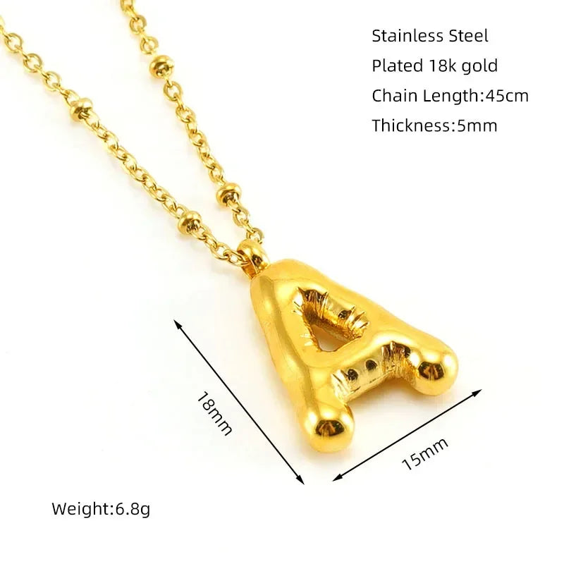 Gold Ballon Necklace Letter 18k Plated