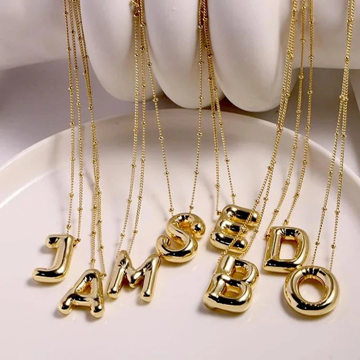 Gold Ballon Necklace Letter 18k Plated