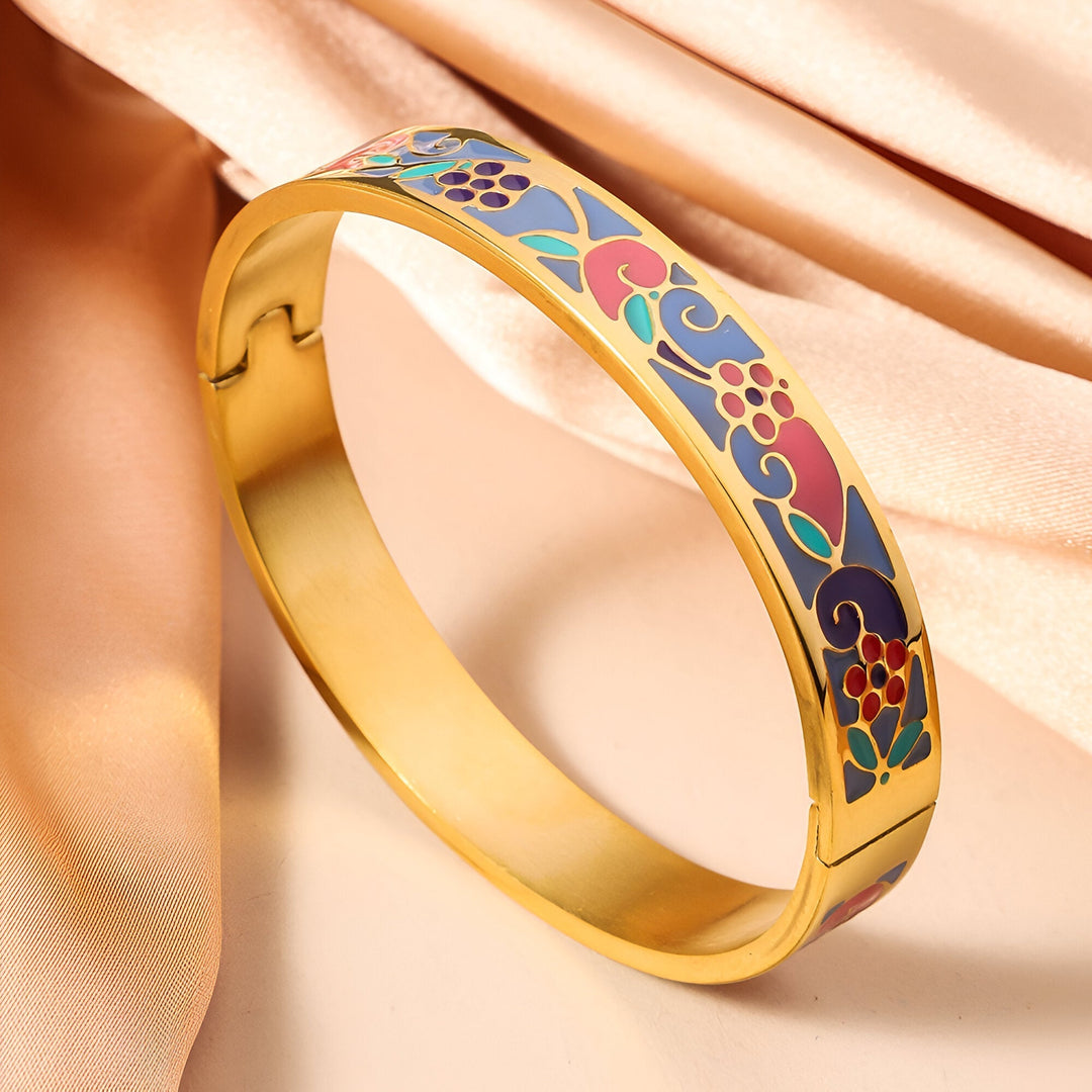 Purple Flower Touch Gold Bangle