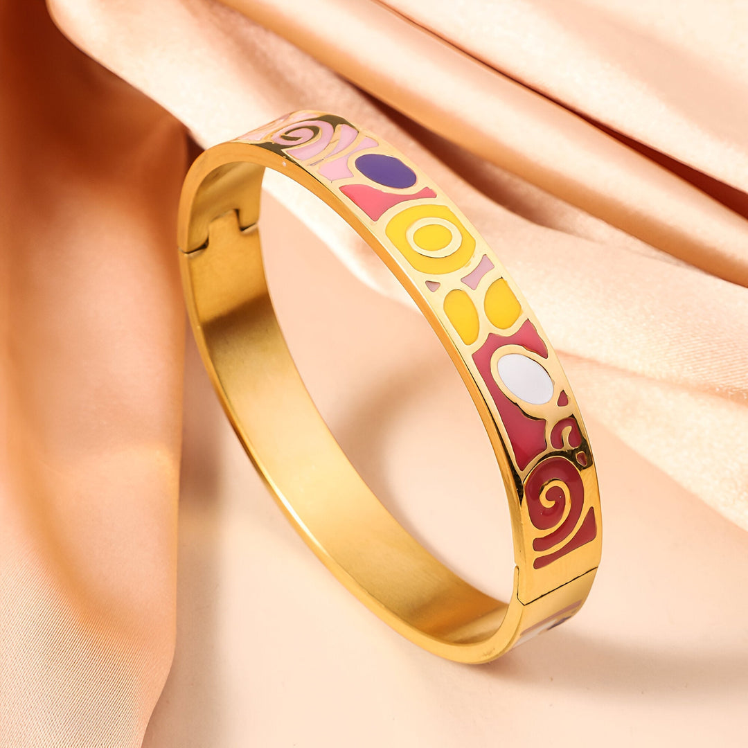Pink and Yellow Painted Gold Bangle
