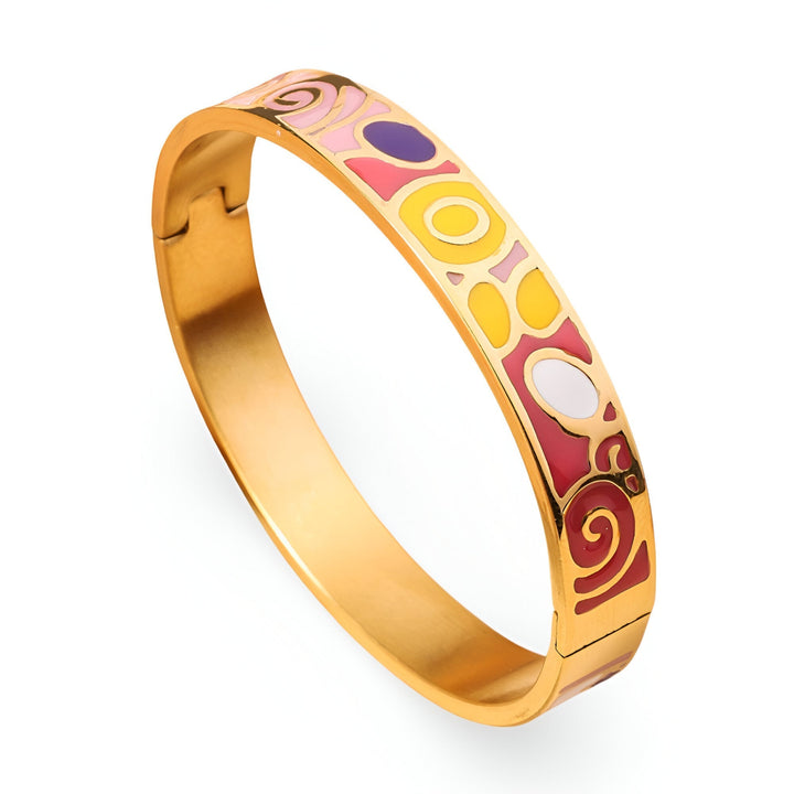 Pink and Yellow Painted Gold Bangle